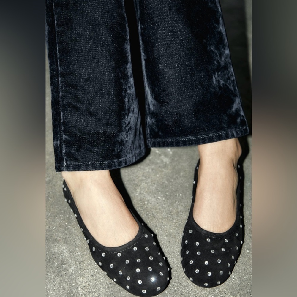 Zara Suede Rhinestone Ballet Flats